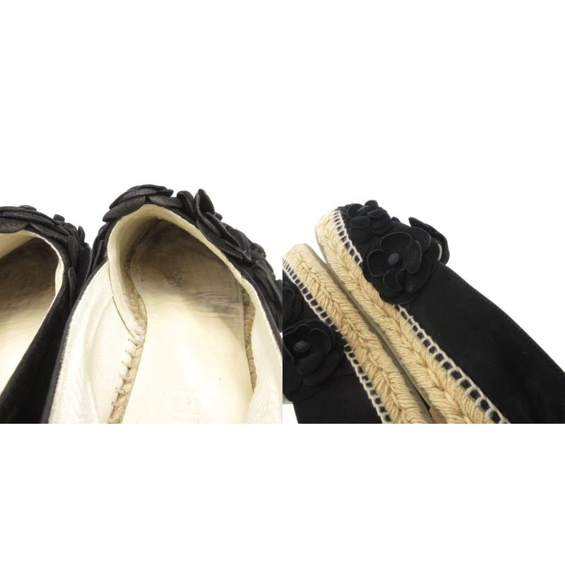 Chanel Camellia Suede Espadrille Slip-on Shoes 38 Black Black UO - GY18