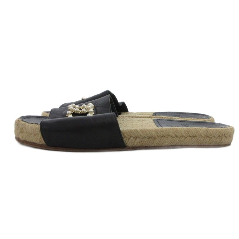 Chanel Espadrille Sandals Coco Marc Pearl Bijoux 38 Black Black UO - GY18