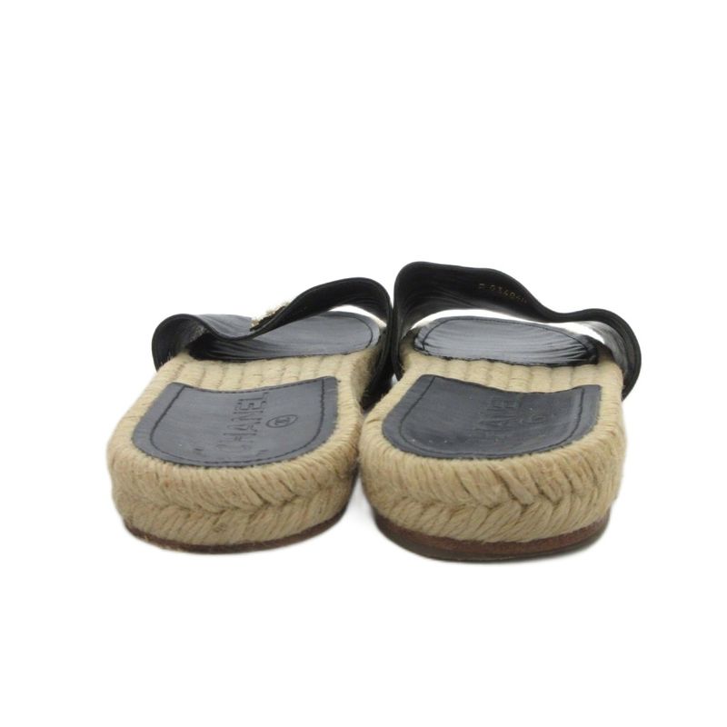 Chanel Espadrille Sandals Coco Marc Pearl Bijoux 38 Black Black UO - GY18