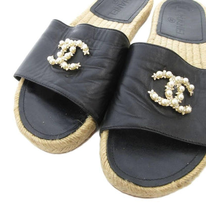 Chanel Espadrille Sandals Coco Marc Pearl Bijoux 38 Black Black UO - GY18