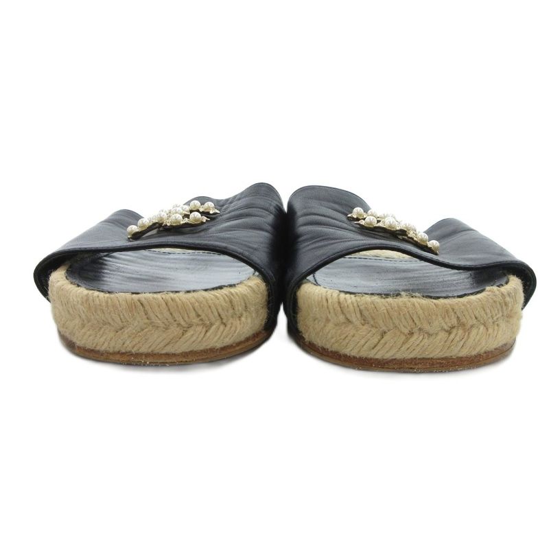 Chanel Espadrille Sandals Coco Marc Pearl Bijoux 38 Black Black UO - GY18
