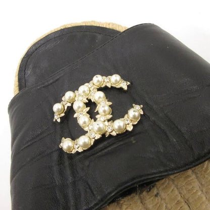 Chanel Espadrille Sandals Coco Marc Pearl Bijoux 38 Black Black UO - GY18
