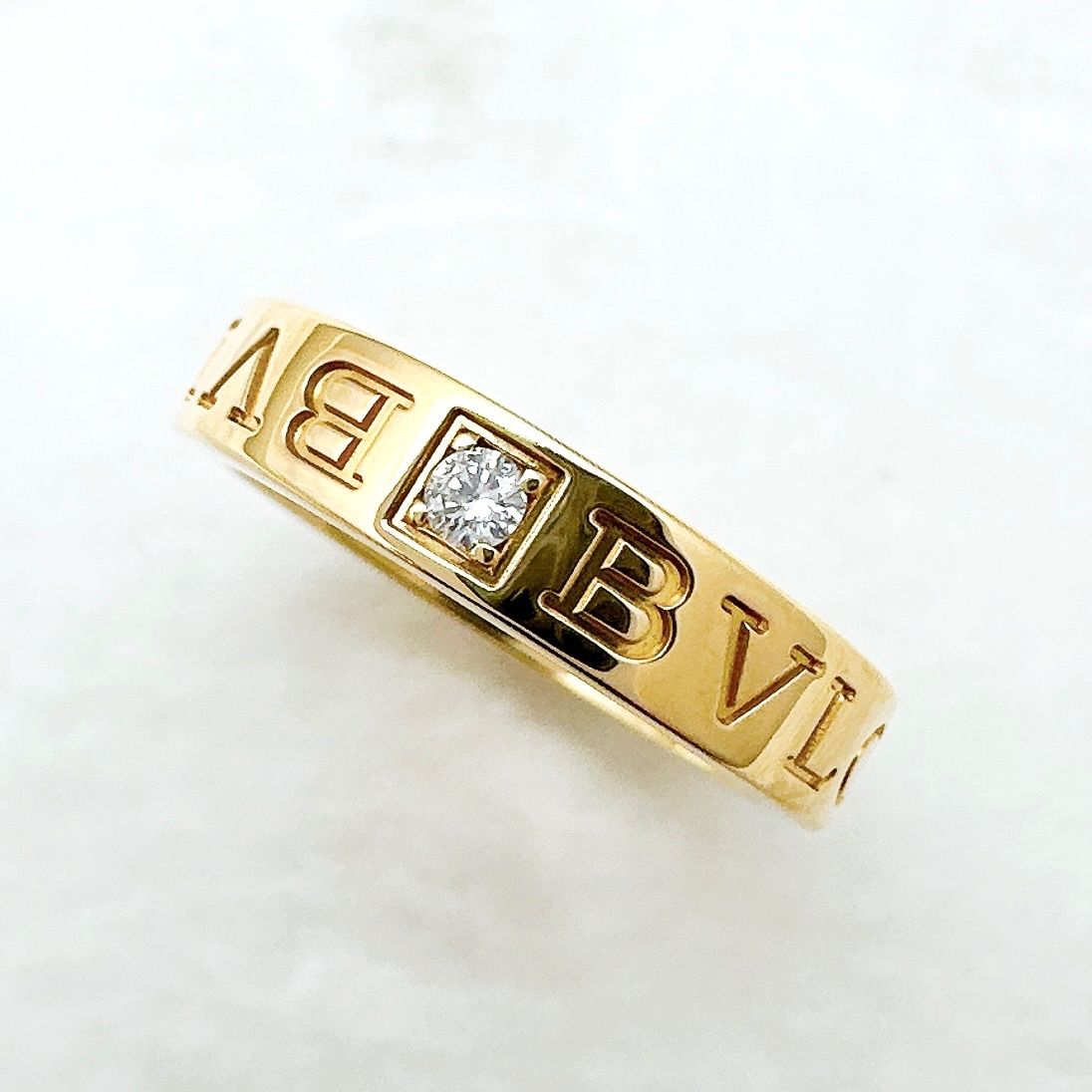 Bvlgari Double Logo Diamond Yellow Gold Ring 48 Approx 8