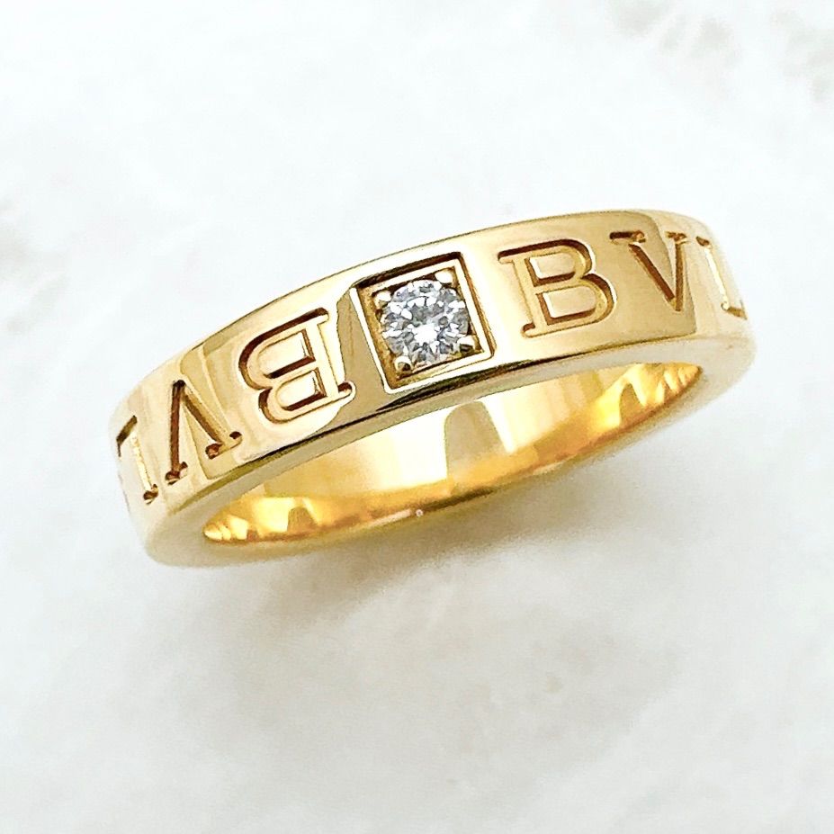 Bvlgari Double Logo Diamond Yellow Gold Ring 48 Approx 8
