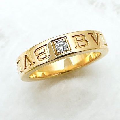 Bvlgari Double Logo Diamond Yellow Gold Ring 48 Approx 8