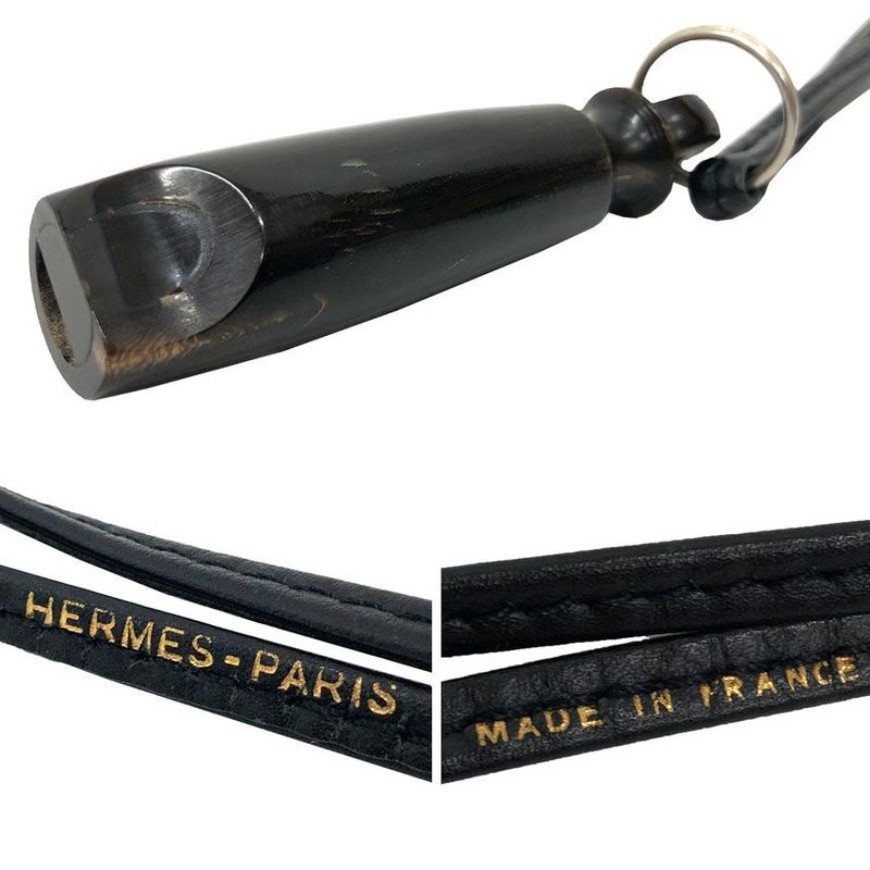 Hermes Chiffre Whistle Necklace Pendant Black Aq12333