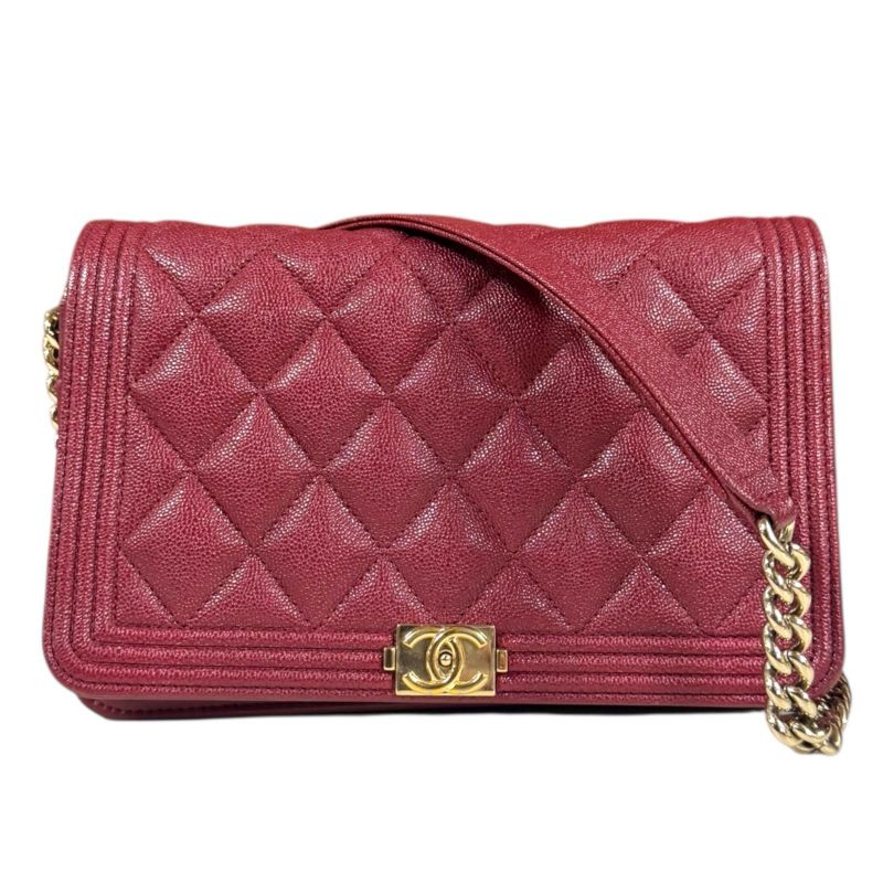 Chanel Boy Chanel Shoulder Bag Caviar Skin Red Ladies Chanel Used Chanel