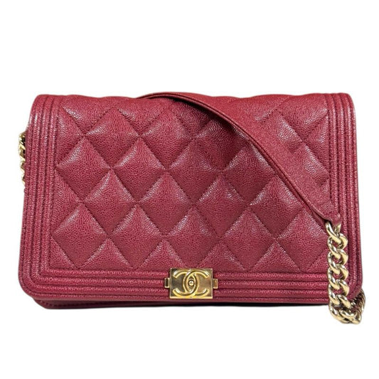 Chanel Boy Chanel Shoulder Bag Caviar Skin Red Ladies Chanel Used Chanel