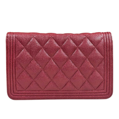 Chanel Boy Chanel Shoulder Bag Caviar Skin Red Ladies Chanel Used Chanel