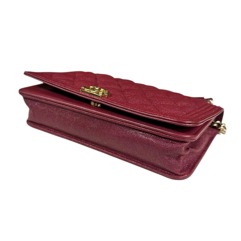 Chanel Boy Chanel Shoulder Bag Caviar Skin Red Ladies Chanel Used Chanel