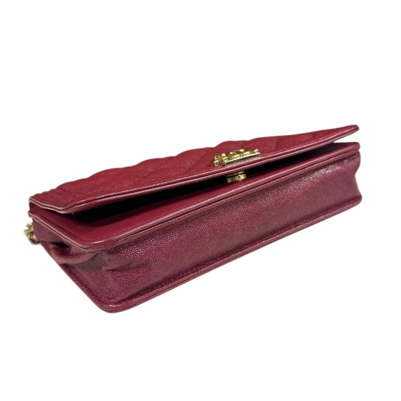 Chanel Boy Chanel Shoulder Bag Caviar Skin Red Ladies Chanel Used Chanel
