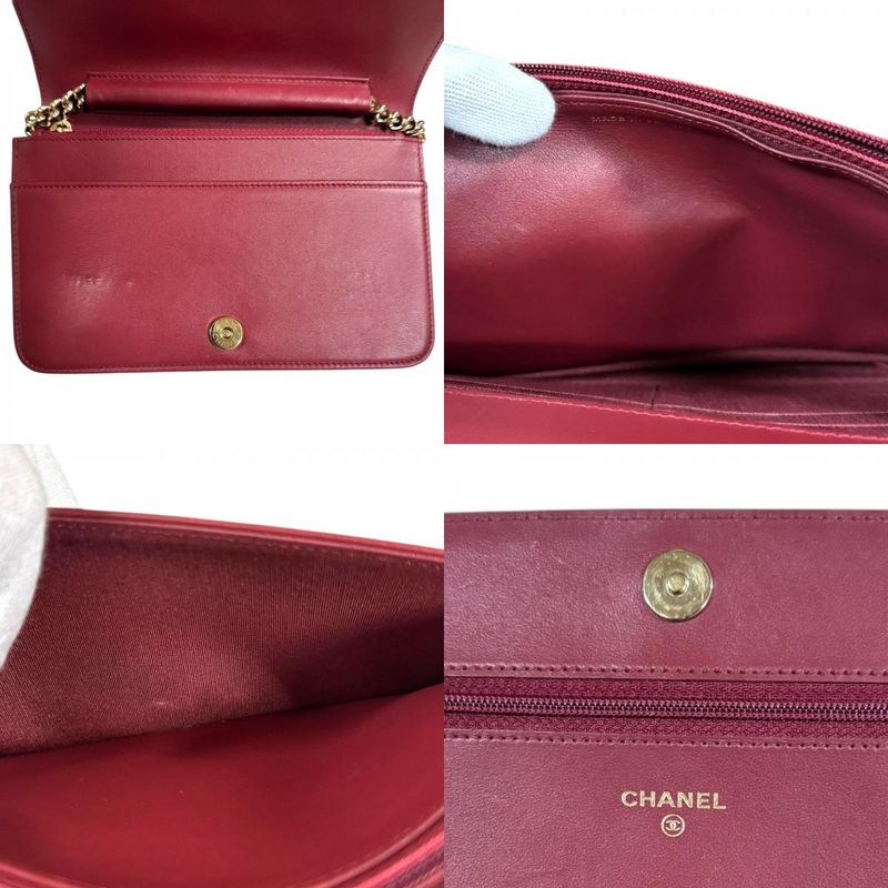 Chanel Boy Chanel Shoulder Bag Caviar Skin Red Ladies Chanel Used Chanel