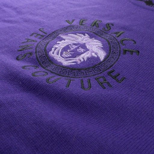 Versace Jeans Versace Jeans Couture Vintage Medusa Knit Sweater Long Sleeve Mid Gauge Thick Embroidered Purple Purple Black