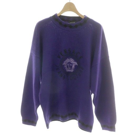 Versace Jeans Versace Jeans Couture Vintage Medusa Knit Sweater Long Sleeve Mid Gauge Thick Embroidered Purple Purple Black