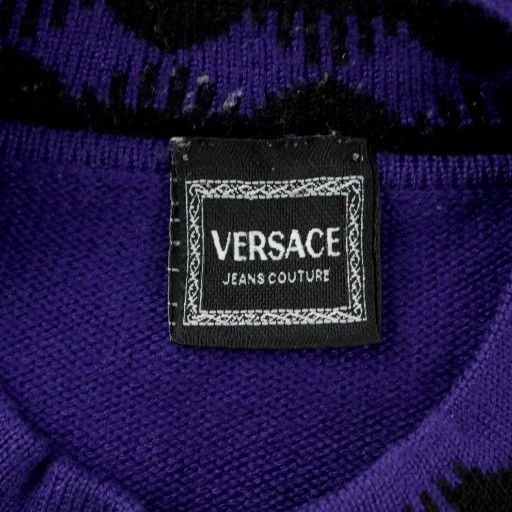 Versace Jeans Versace Jeans Couture Vintage Medusa Knit Sweater Long Sleeve Mid Gauge Thick Embroidered Purple Purple Black