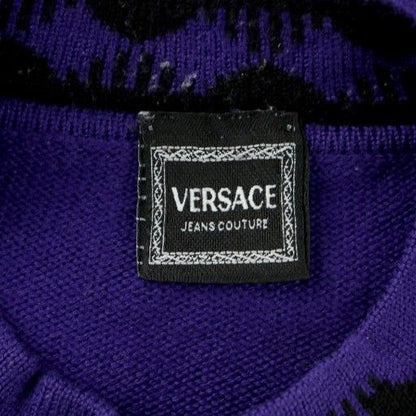 Versace Jeans Versace Jeans Couture Vintage Medusa Knit Sweater Long Sleeve Mid Gauge Thick Embroidered Purple Purple Black