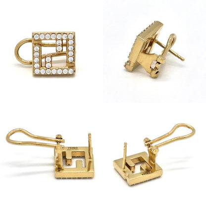 Fendi Forever Earrings FF Motif White Crystal Zirconia Gold Polished