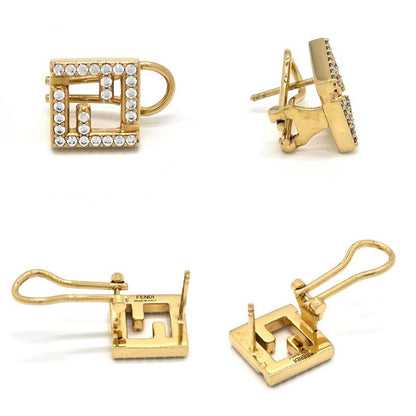 Fendi Forever Earrings FF Motif White Crystal Zirconia Gold Polished