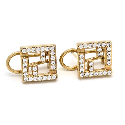 Fendi Forever Earrings FF Motif White Crystal Zirconia Gold Polished