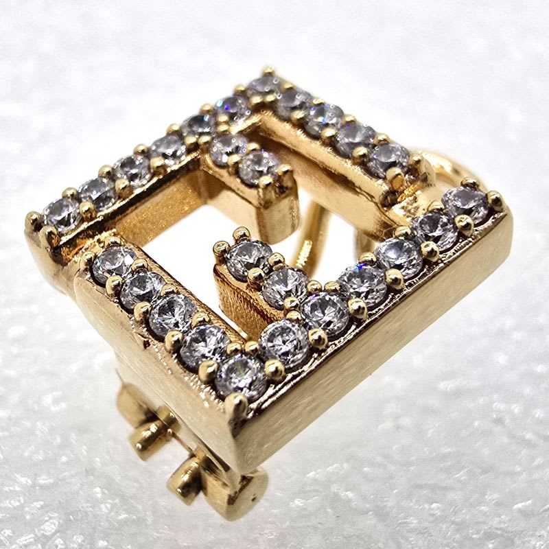 Fendi Forever Earrings FF Motif White Crystal Zirconia Gold Polished