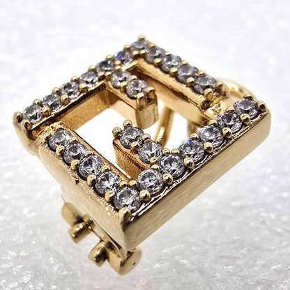 Fendi Forever Earrings FF Motif White Crystal Zirconia Gold Polished