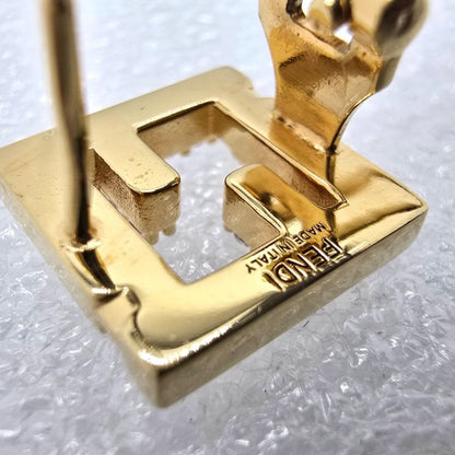 Fendi Forever Earrings FF Motif White Crystal Zirconia Gold Polished
