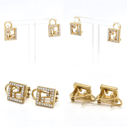 Fendi Forever Earrings FF Motif White Crystal Zirconia Gold Polished