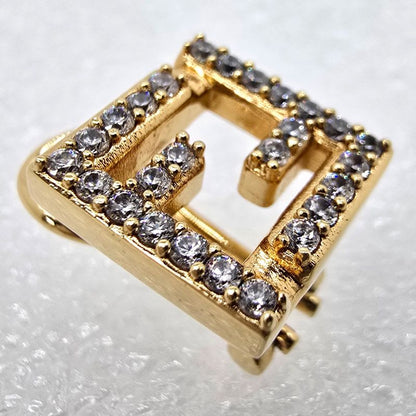 Fendi Forever Earrings FF Motif White Crystal Zirconia Gold Polished
