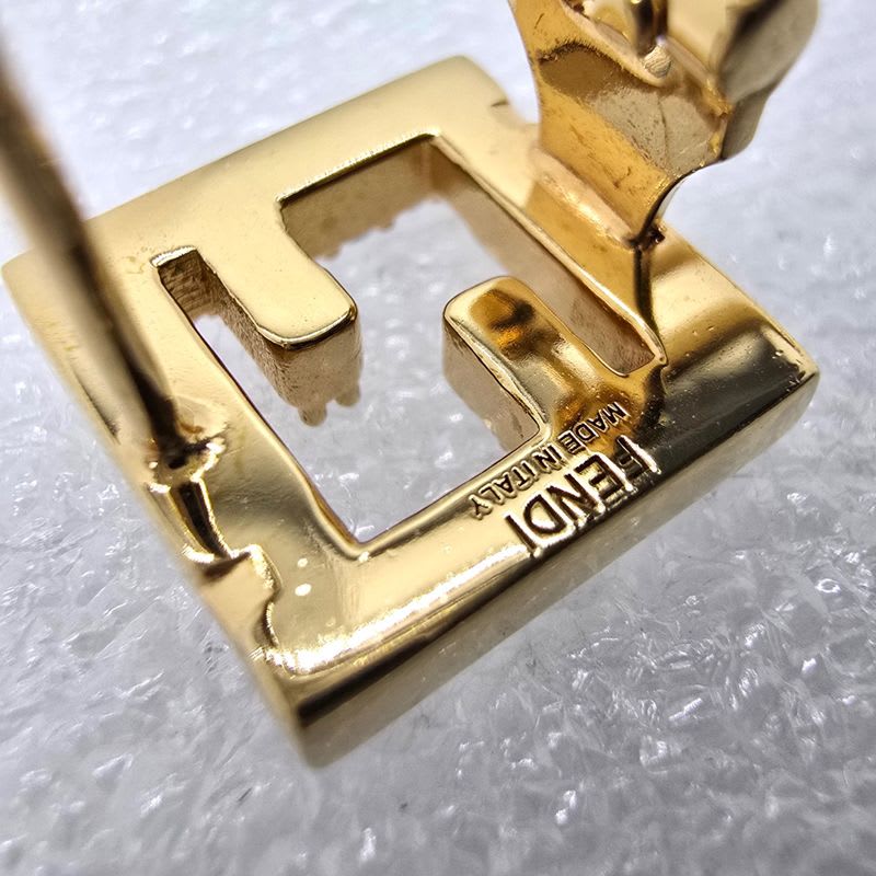 Fendi Forever Earrings FF Motif White Crystal Zirconia Gold Polished