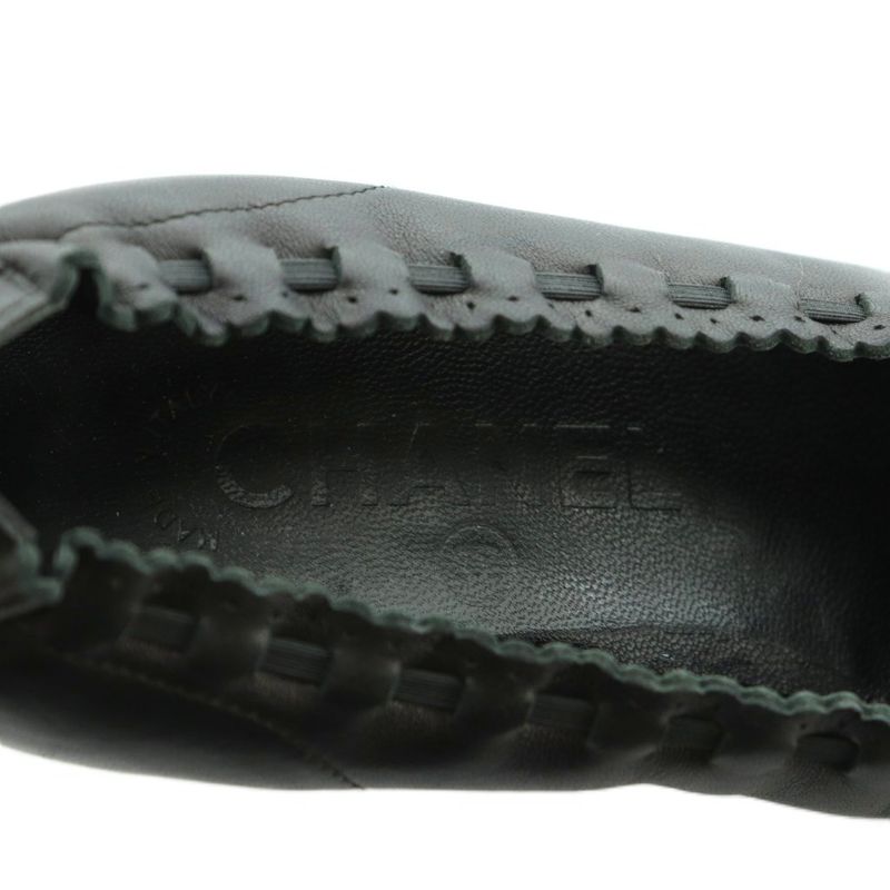 Chanel Ballet Shoes Round Toe Leather Coco Mark 35 22.0cm (8.66in) Black Black MI - OS