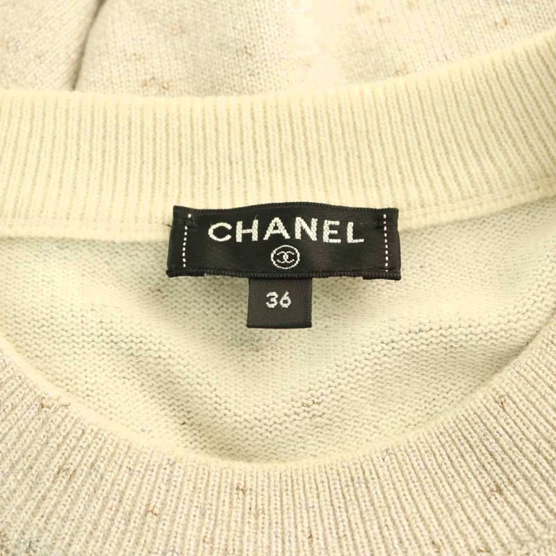 Chanel P62886k48477 Cashmere Logo Knit Sweater Long Sleeve Cashmere Blend 36