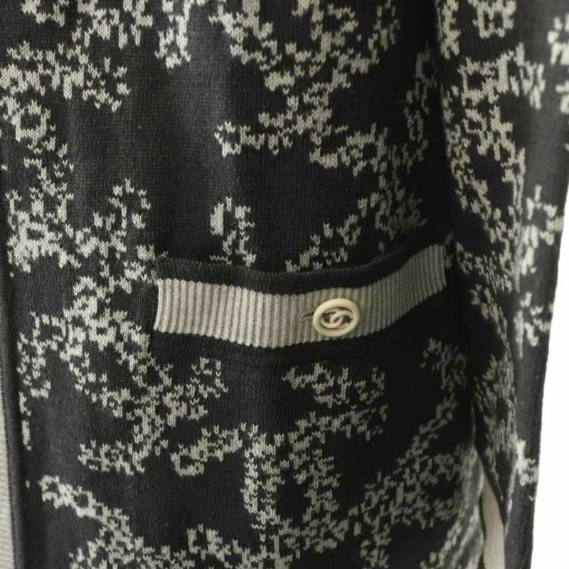 Chanel P60729k46389 All over long cardigan knit long sleeves cotton 36 dark