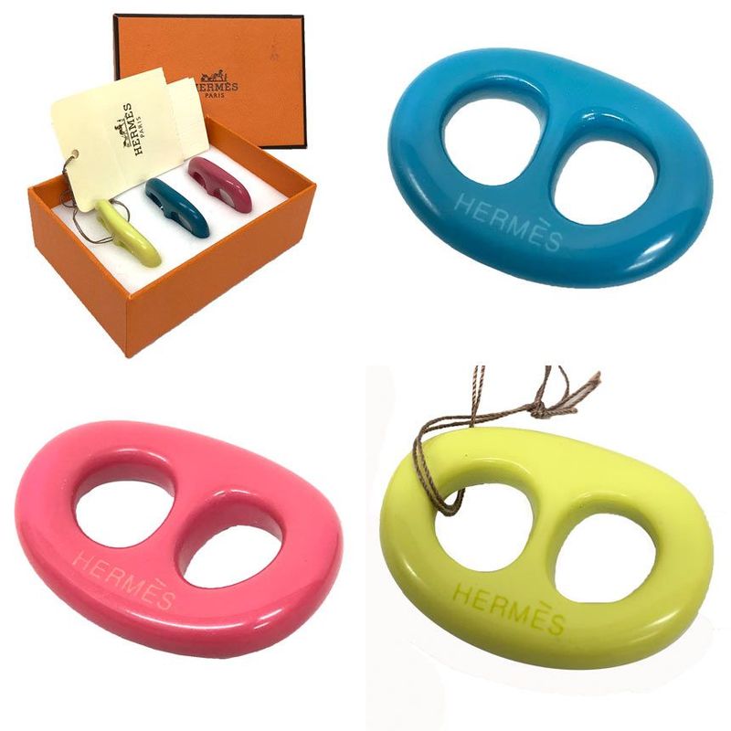 Hermes Chaine D'ancre Scarf Ring 3-Piece Set Scarf Clasp Pendant Top Not Used