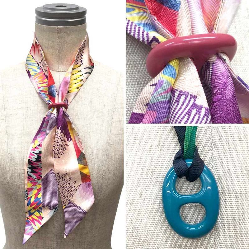 Hermes Chaine D'ancre Scarf Ring 3-Piece Set Scarf Clasp Pendant Top Not Used