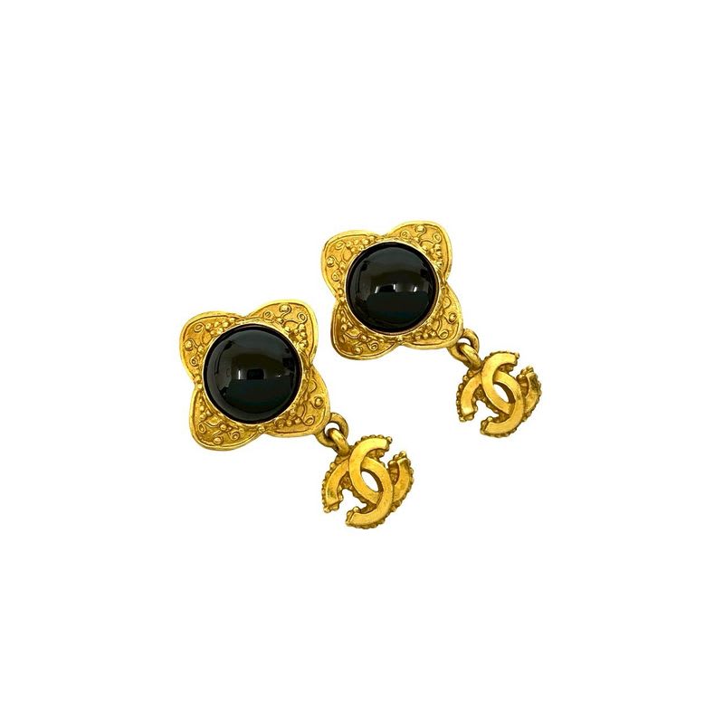 Chanel Vintage Coco Mark GP Earrings Ear Cuff Accessory Gold Black 87951 96A