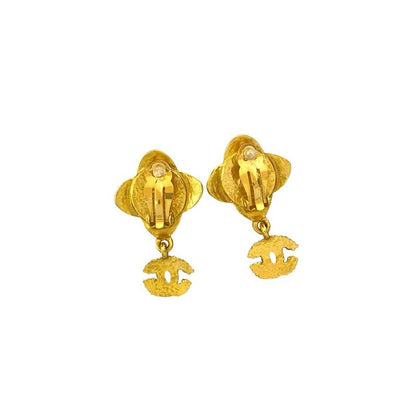 Chanel Vintage Coco Mark GP Earrings Ear Cuff Accessory Gold Black 87951 96A