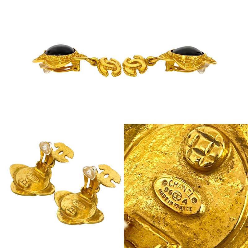 Chanel Vintage Coco Mark GP Earrings Ear Cuff Accessory Gold Black 87951 96A