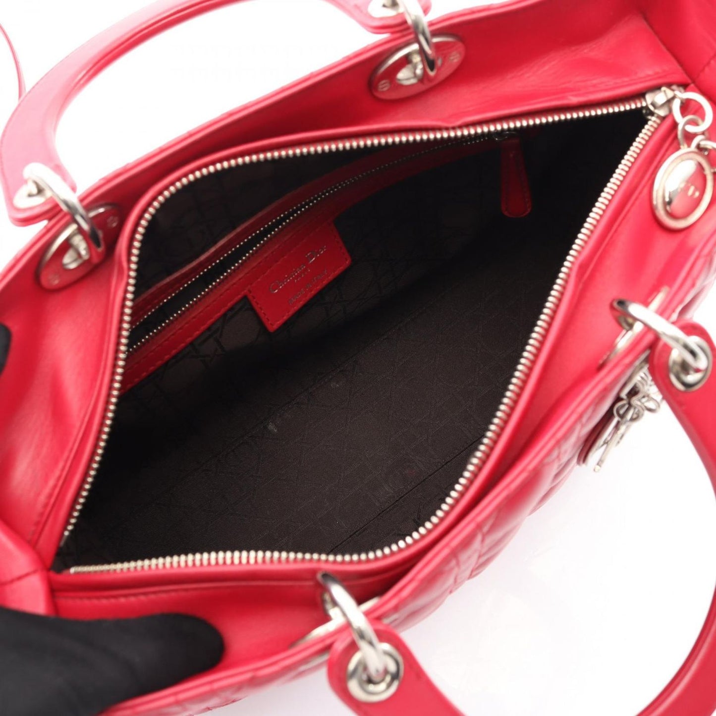 Dior Handbag Lady Dior Large Cannage Red Leather Lady Dior Cannage 2way Tote