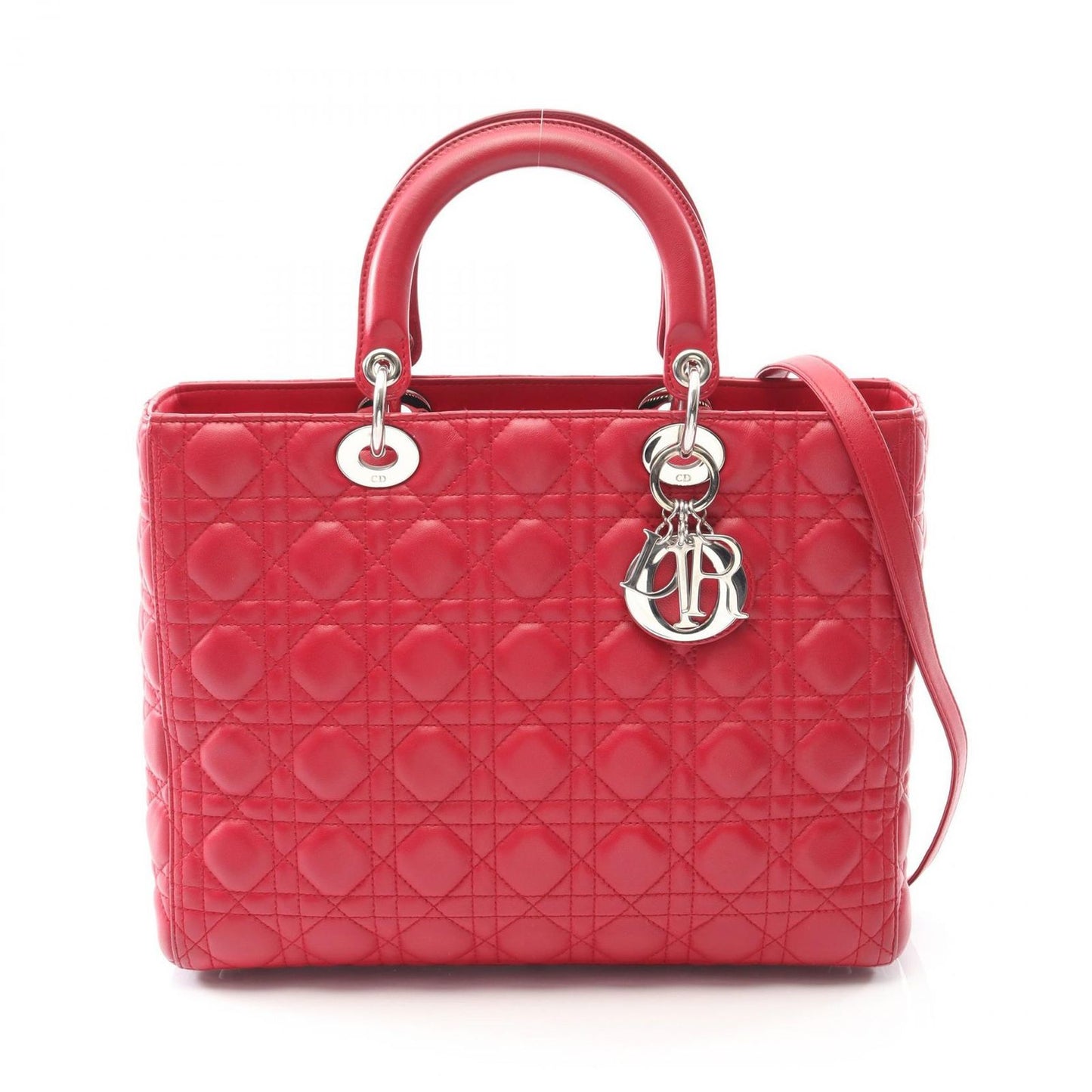 Dior Handbag Lady Dior Large Cannage Red Leather Lady Dior Cannage 2way Tote