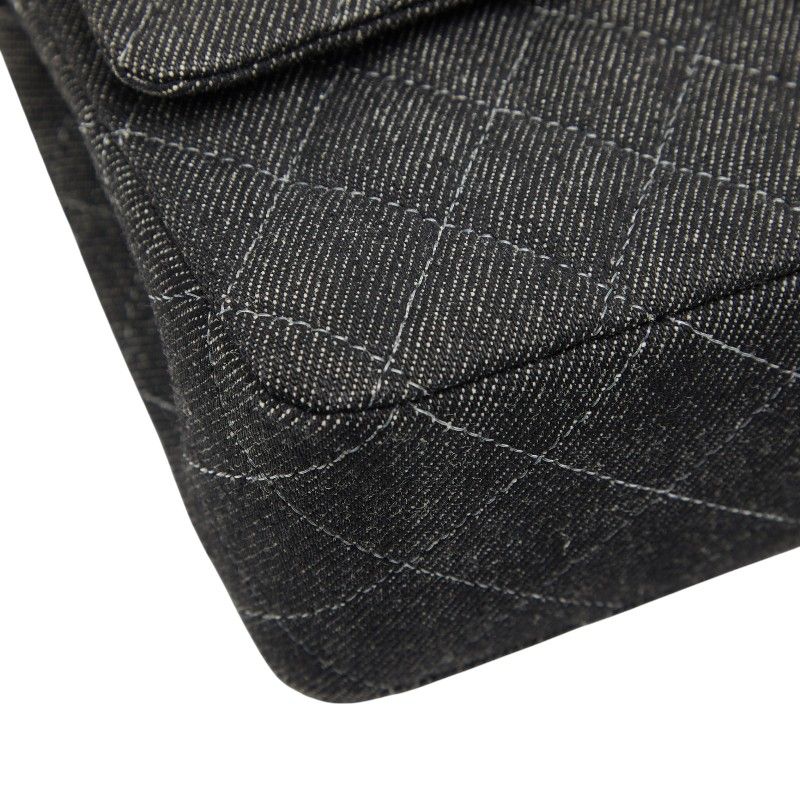 Chanel Matelasse 25 Coco Mark Double Flap Chain Shoulder Bag Black Denim Ladies