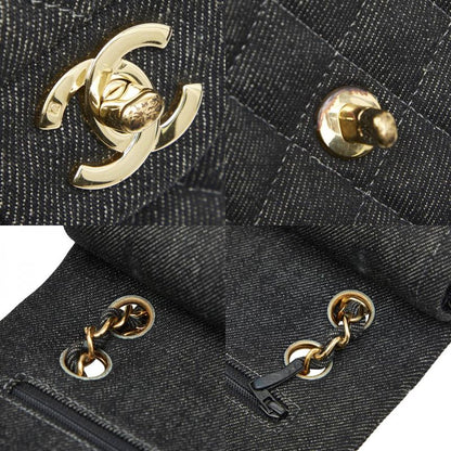 Chanel Matelasse 25 Coco Mark Double Flap Chain Shoulder Bag Black Denim Ladies