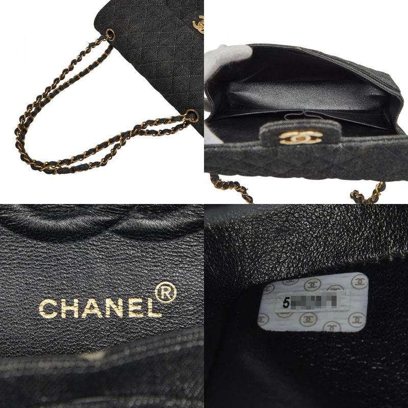Chanel Matelasse 25 Coco Mark Double Flap Chain Shoulder Bag Black Denim Ladies