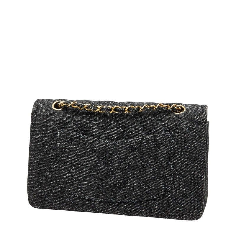 Chanel Matelasse 25 Coco Mark Double Flap Chain Shoulder Bag Black Denim Ladies