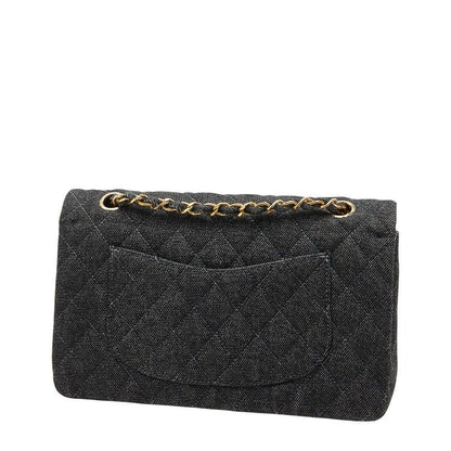 Chanel Matelasse 25 Coco Mark Double Flap Chain Shoulder Bag Black Denim Ladies