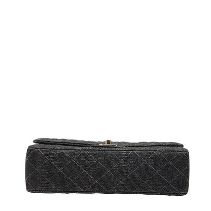 Chanel Matelasse 25 Coco Mark Double Flap Chain Shoulder Bag Black Denim Ladies