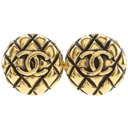 Chanel Coco Mark Matelasse Vintage Gold Plated 25 Ladies 23.6g Earring