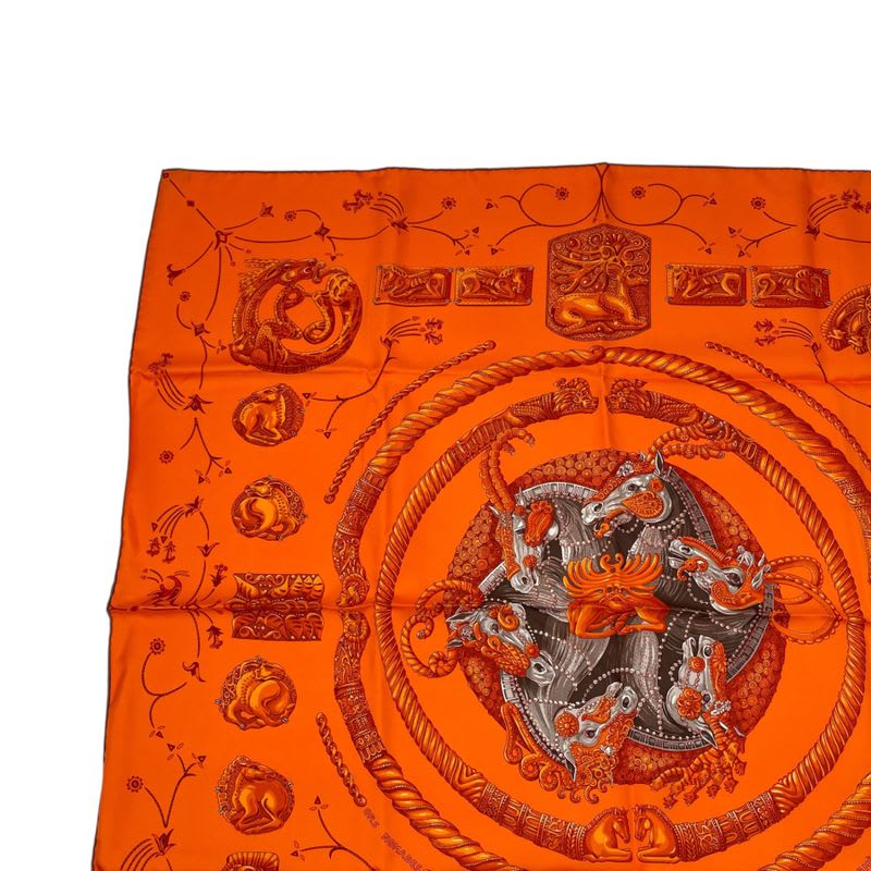 Hermes Scarf Silk Carre 90 Nomades Nomad Orange Box