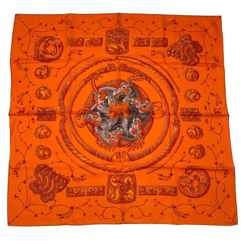 Hermes Scarf Silk Carre 90 Nomades Nomad Orange Box