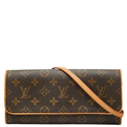 Louis Vuitton Monogram Pochette Twin GM Crossbody Shoulder Bag M51852 Brown PVC