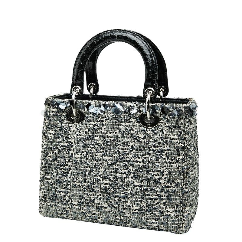 Christian Dior Bijou Lady Dior Medium Black Multicolor Tweed Leather Ladies